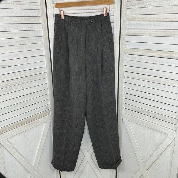 Geoffrey Beene Windowpane High Waist Cuff Hem Straight Leg Trouser Pants Grey 8 - Picture 16 of 16